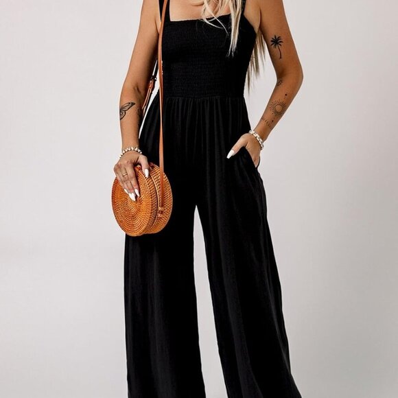 Women's Casual Loose Overalls Jumpsuits One Piece Sleeveless Wide Leg Long Pant - Picture 2 of 4